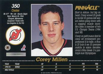 1993-94 Pinnacle Canadian #350 Corey Millen Back