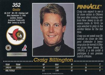 1993-94 Pinnacle Canadian #352 Craig Billington Back