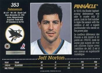 1993-94 Pinnacle Canadian #353 Jeff Norton Back