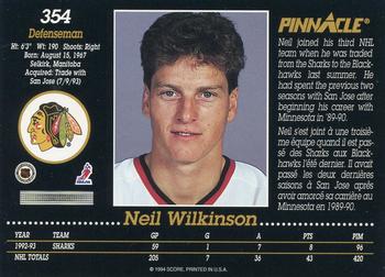 1993-94 Pinnacle Canadian #354 Neil Wilkinson Back