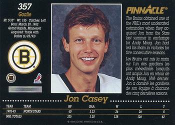 1993-94 Pinnacle Canadian #357 Jon Casey Back