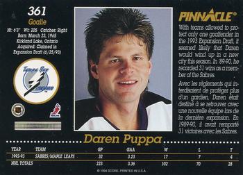 1993-94 Pinnacle Canadian #361 Daren Puppa Back
