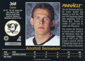 1993-94 Pinnacle Canadian #368 Anatoli Semenov Back