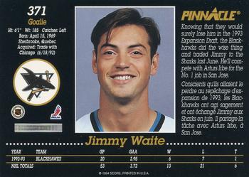 1993-94 Pinnacle Canadian #371 Jimmy Waite Back