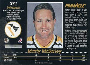 1993-94 Pinnacle Canadian #374 Marty McSorley Back