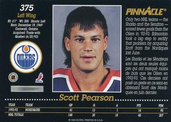 1993-94 Pinnacle Canadian #375 Scott Pearson Back