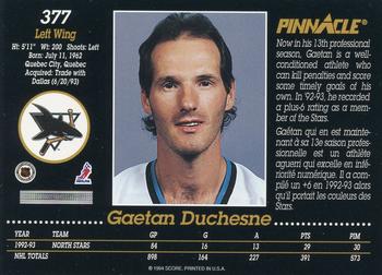 1993-94 Pinnacle Canadian #377 Gaetan Duchesne Back