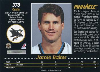 1993-94 Pinnacle Canadian #378 Jamie Baker Back