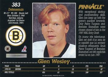1993-94 Pinnacle Canadian #383 Glen Wesley Back