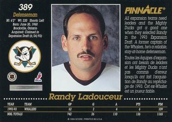 1993-94 Pinnacle Canadian #389 Randy Ladouceur Back