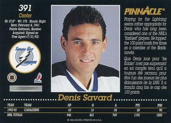 1993-94 Pinnacle Canadian #391 Denis Savard Back