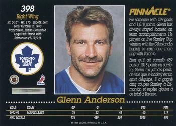 1993-94 Pinnacle Canadian #398 Glenn Anderson Back