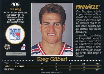 1993-94 Pinnacle Canadian #405 Greg Gilbert Back