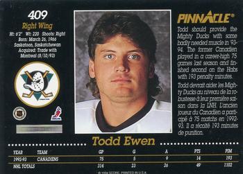 1993-94 Pinnacle Canadian #409 Todd Ewen Back