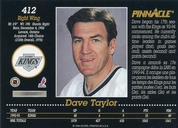 1993-94 Pinnacle Canadian #412 Dave Taylor Back