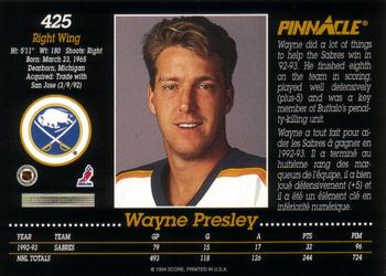 1993-94 Pinnacle Canadian #425 Wayne Presley Back