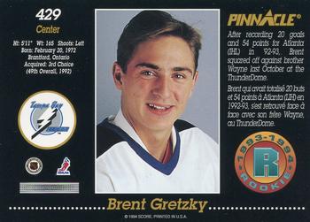 1993-94 Pinnacle Canadian #429 Brent Gretzky Back