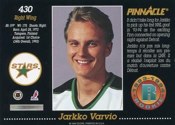1993-94 Pinnacle Canadian #430 Jarkko Varvio Back