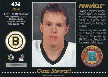 1993-94 Pinnacle Canadian #434 Cam Stewart Back