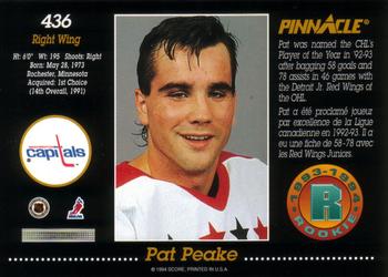 1993-94 Pinnacle Canadian #436 Pat Peake Back