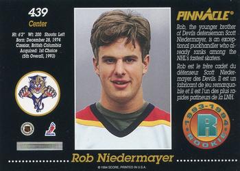 1993-94 Pinnacle Canadian #439 Rob Niedermayer Back