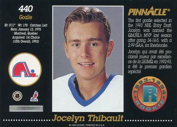 1993-94 Pinnacle Canadian #440 Jocelyn Thibault Back