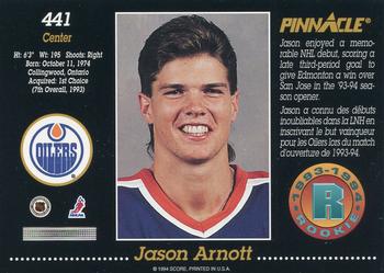 1993-94 Pinnacle Canadian #441 Jason Arnott Back