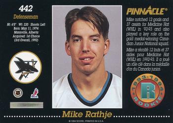 1993-94 Pinnacle Canadian #442 Mike Rathje Back