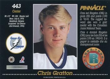 1993-94 Pinnacle Canadian #443 Chris Gratton Back