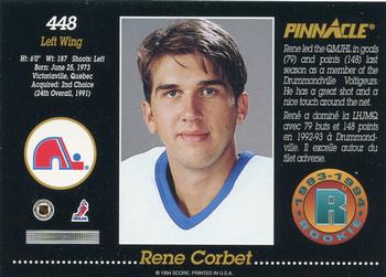1993-94 Pinnacle Canadian #448 Rene Corbet Back