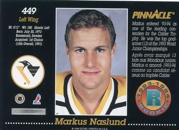 1993-94 Pinnacle Canadian #449 Markus Naslund Back