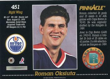 1993-94 Pinnacle Canadian #451 Roman Oksiuta Back