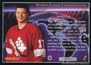 1993-94 Pinnacle Canadian #472 Jeff Friesen Back