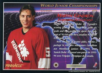 1993-94 Pinnacle Canadian #474 Martin Gendron Back