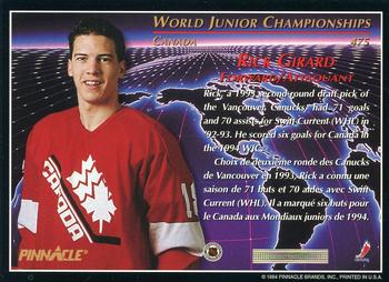 1993-94 Pinnacle Canadian #475 Rick Girard Back