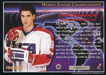 1993-94 Pinnacle Canadian #489 Jason Bonsignore Back