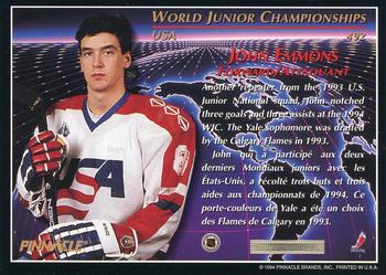 1993-94 Pinnacle Canadian #492 John Emmons Back