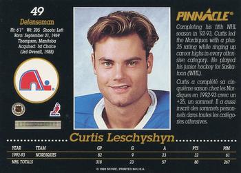 1993-94 Pinnacle Canadian #49 Curtis Leschyshyn Back