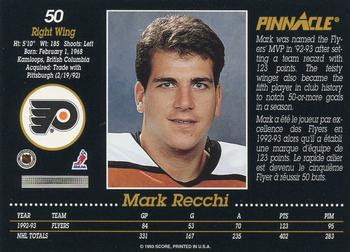 1993-94 Pinnacle Canadian #50 Mark Recchi Back