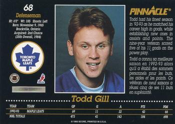 1993-94 Pinnacle Canadian #68 Todd Gill Back