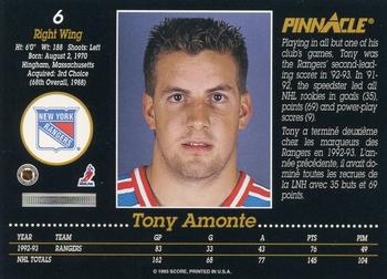 1993-94 Pinnacle Canadian #6 Tony Amonte Back