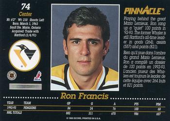 1993-94 Pinnacle Canadian #74 Ron Francis Back