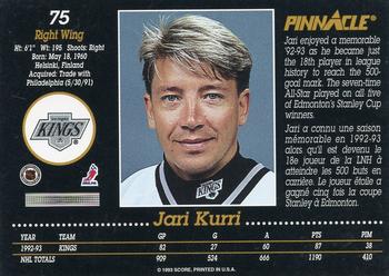1993-94 Pinnacle Canadian #75 Jari Kurri Back