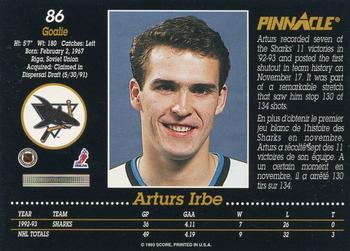 1993-94 Pinnacle Canadian #86 Arturs Irbe Back