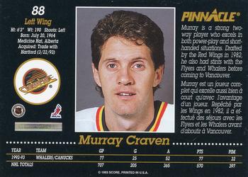 1993-94 Pinnacle Canadian #88 Murray Craven Back
