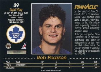 1993-94 Pinnacle Canadian #89 Rob Pearson Back