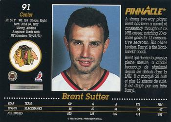 1993-94 Pinnacle Canadian #91 Brent Sutter Back