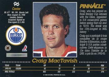 1993-94 Pinnacle Canadian #96 Craig MacTavish Back