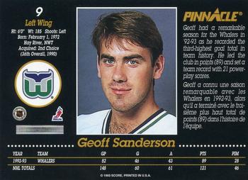 1993-94 Pinnacle Canadian #9 Geoff Sanderson Back