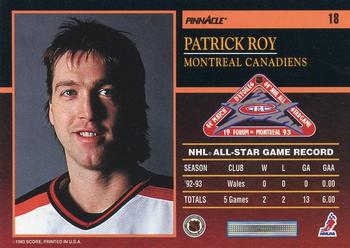 1993-94 Score Canadian - Pinnacle All-Stars Canadian #18 Patrick Roy Back